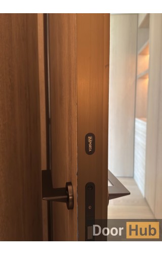 Natural Veneer Interior Door with Timeless Gold Anodized Profile – Developer Supply UAE